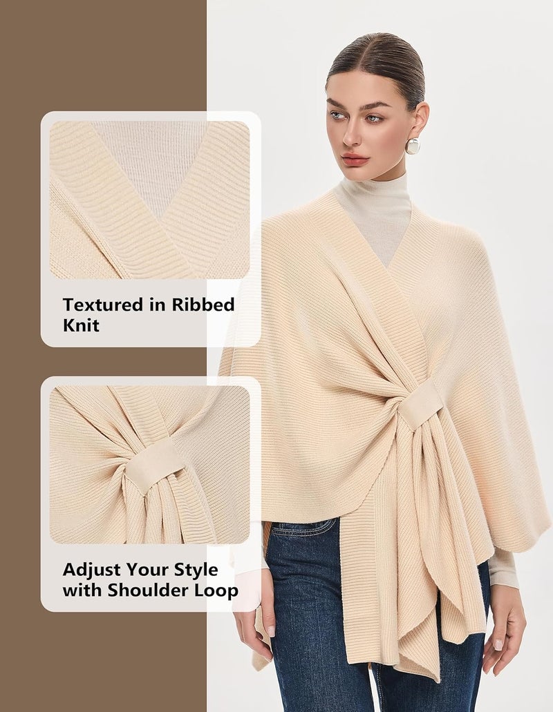 Puli Women's Elegant Shawl Wraps Soft Open Front Poncho Sweater for Spring Fall Winter - Image 5